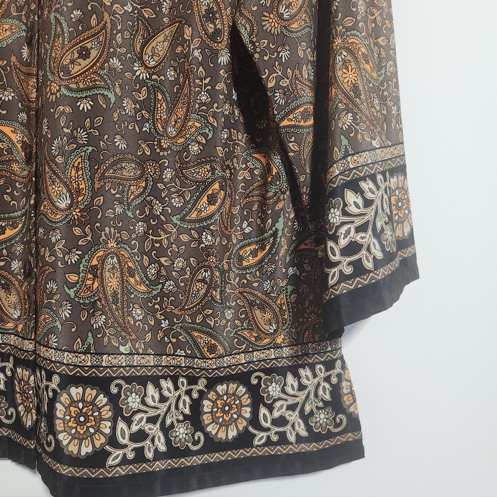 Sag Harbor Button Up Blouse Brown Paisley Border Print Padded Shoulder XL - Picture 3 of 8